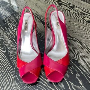 Alfani Alfani Pink Red Patent Leather High Heel Slingback Pumps Peep Toe 8M size